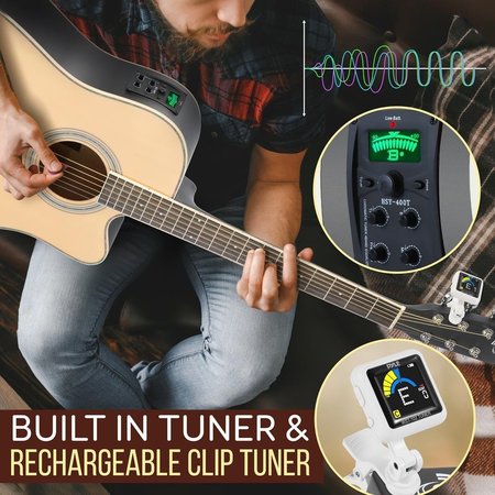 Pyle 41” Inch 6-String Electric Acoustic Guitar - Guitar with Digital Tuner & Accessory Kit (Nature color PEAG99